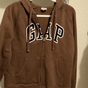 G.A.P brown zip up sweater with pockets and hood